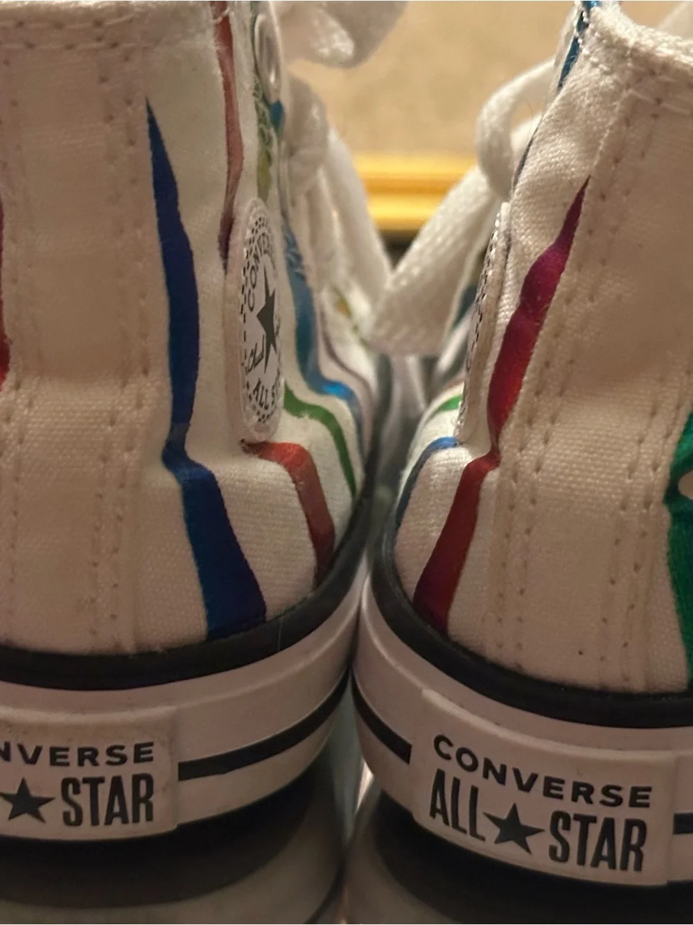 Converse White Kids High Top Sneakers with Rainbow Stripes